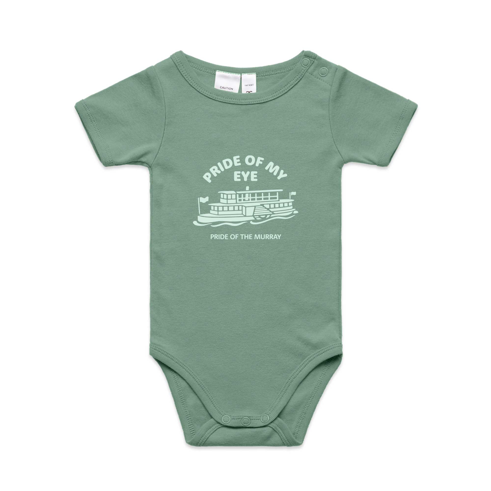 Pride of the Murray baby onesie in sage colour