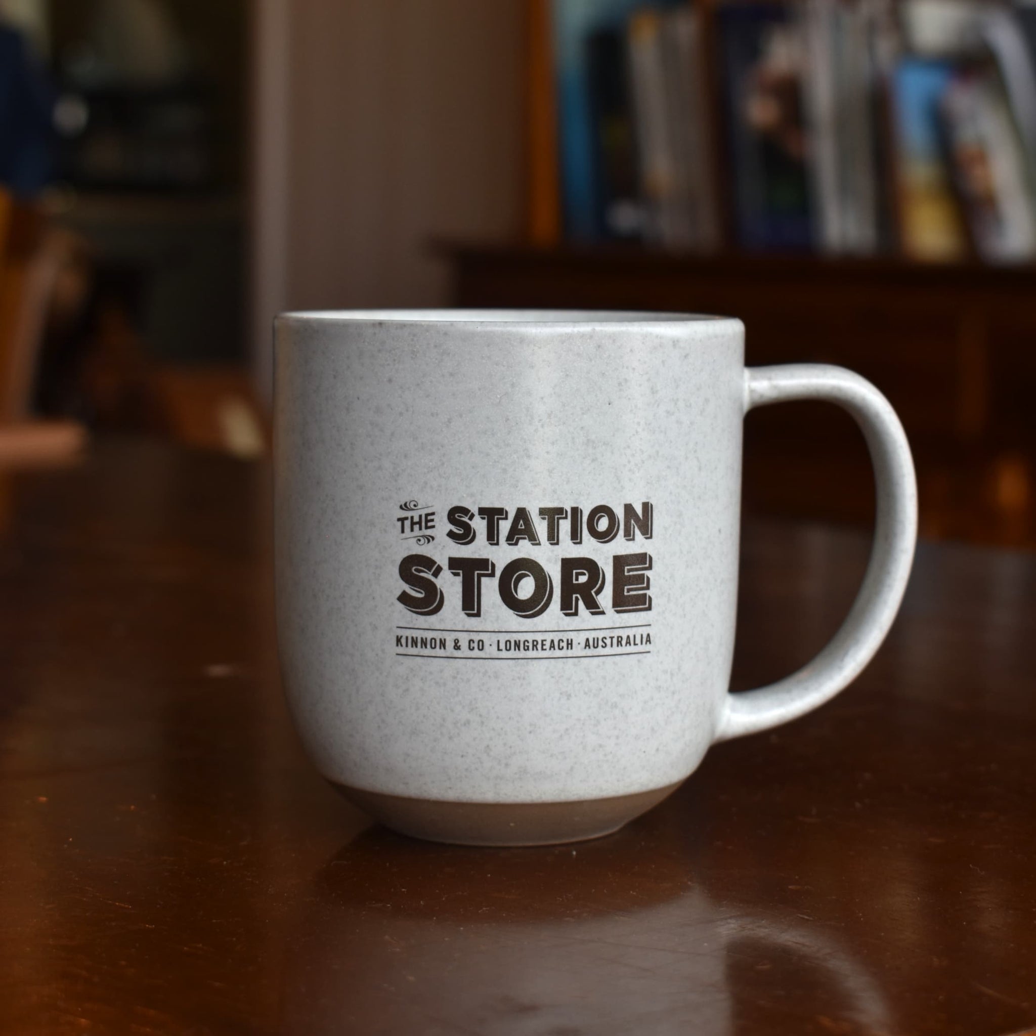 Recycled ceramic mug, two tone featuring the Station Store, Longreach branding.