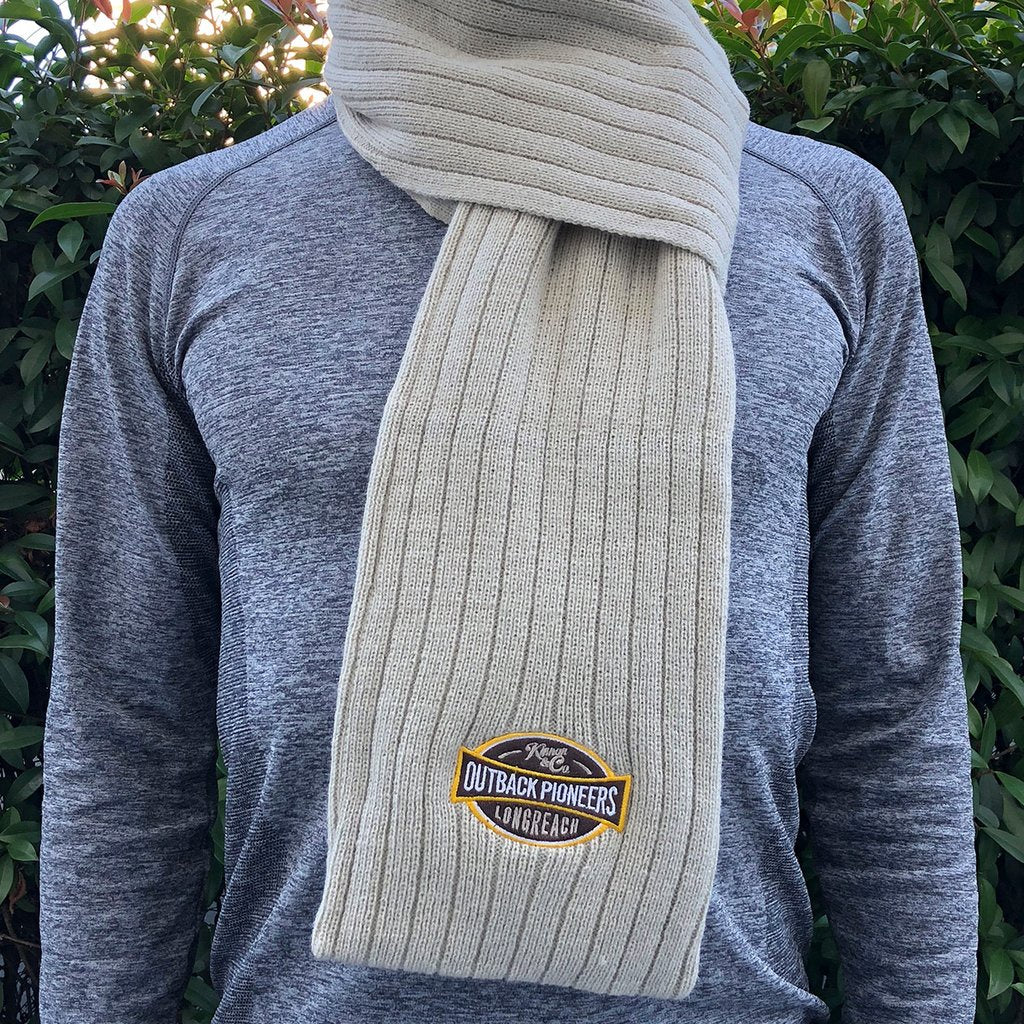 Scarf with embroidered outback pioneers logo
