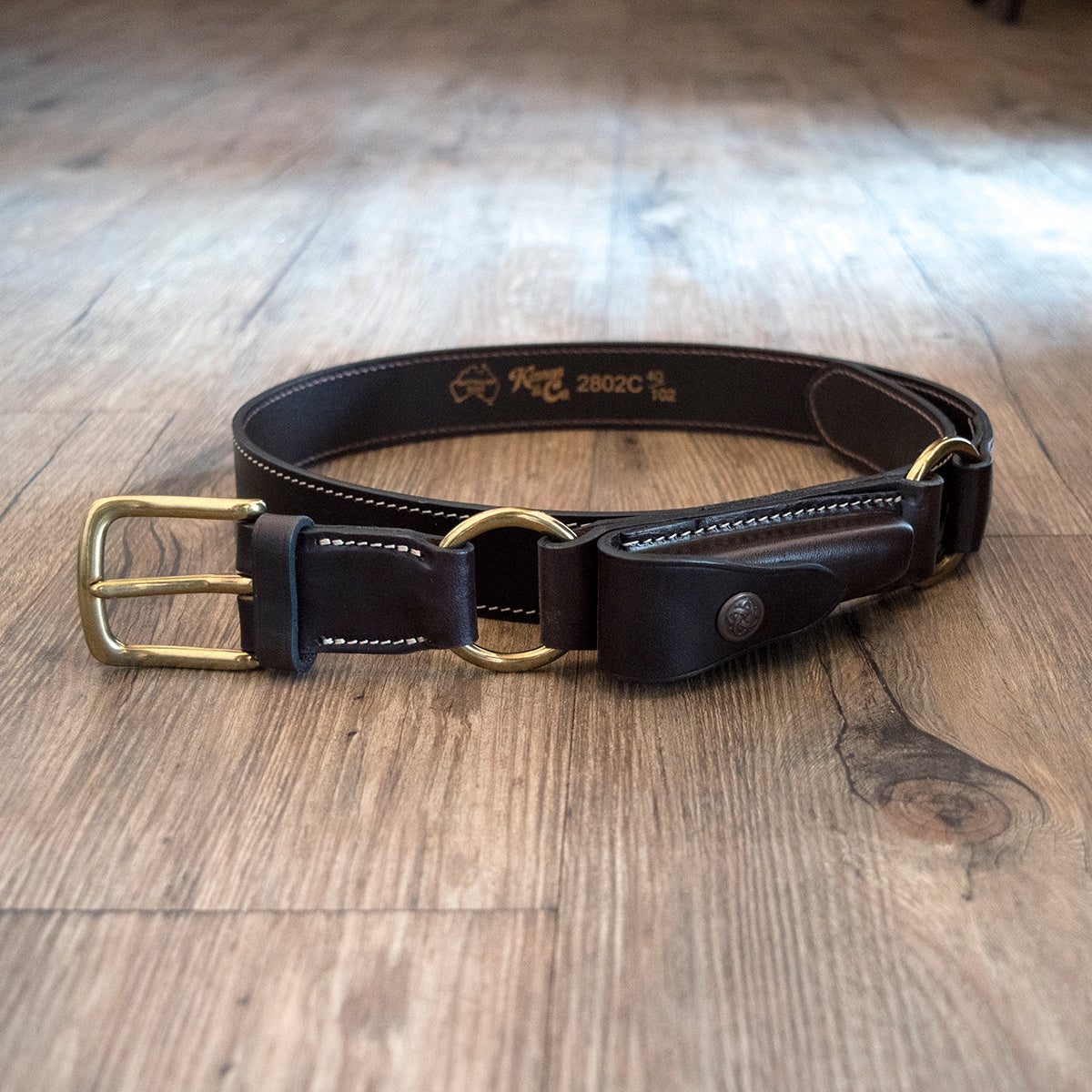 Brown Leather Hobble Belt with Clip Pouch and brass finishings