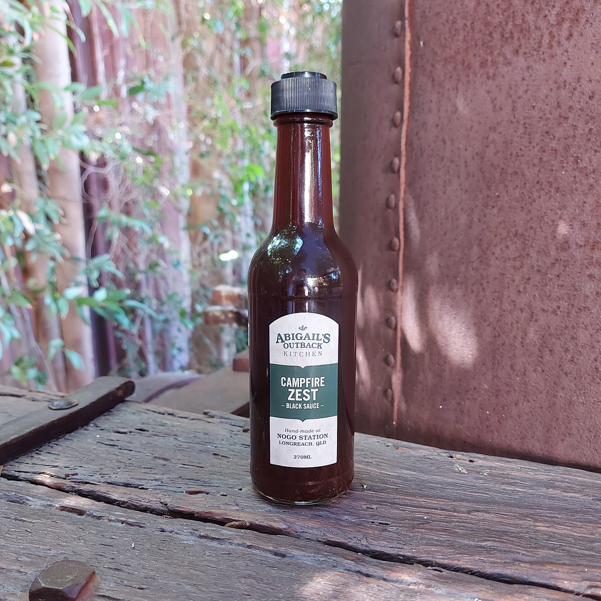 Glass Bottle of Abigail's Outback Kitchen Campfire Zest Black Sauce