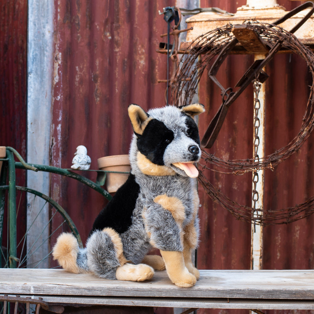 Sitting Blue Kelpie Dog - Soft Toy. Medium. Side view