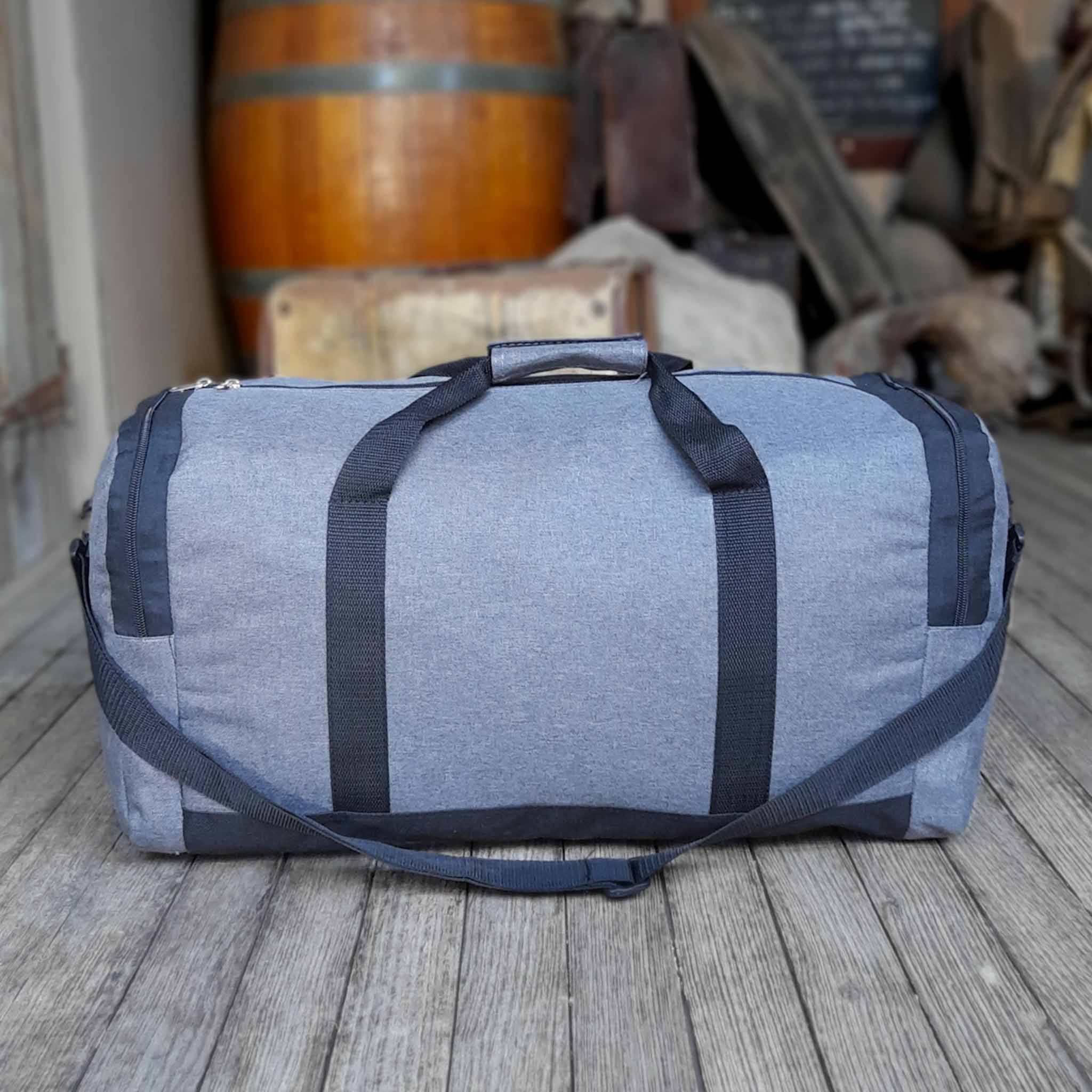Outback Pioneers branded Grey and Black Duffle Bag. Carry on size. Back