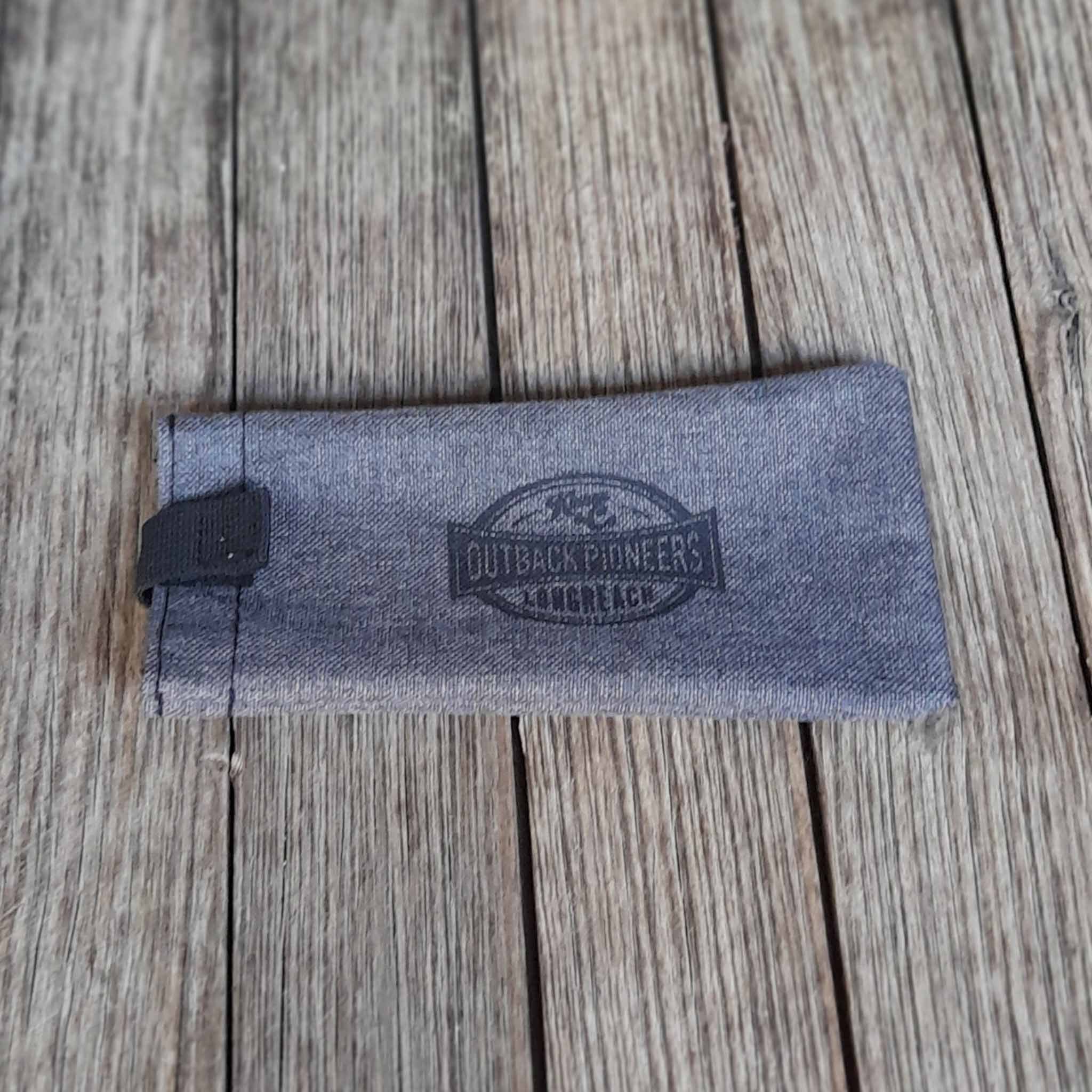Outback Pioneers Sunglasses and eye glasses pouch with grey heathered finish.