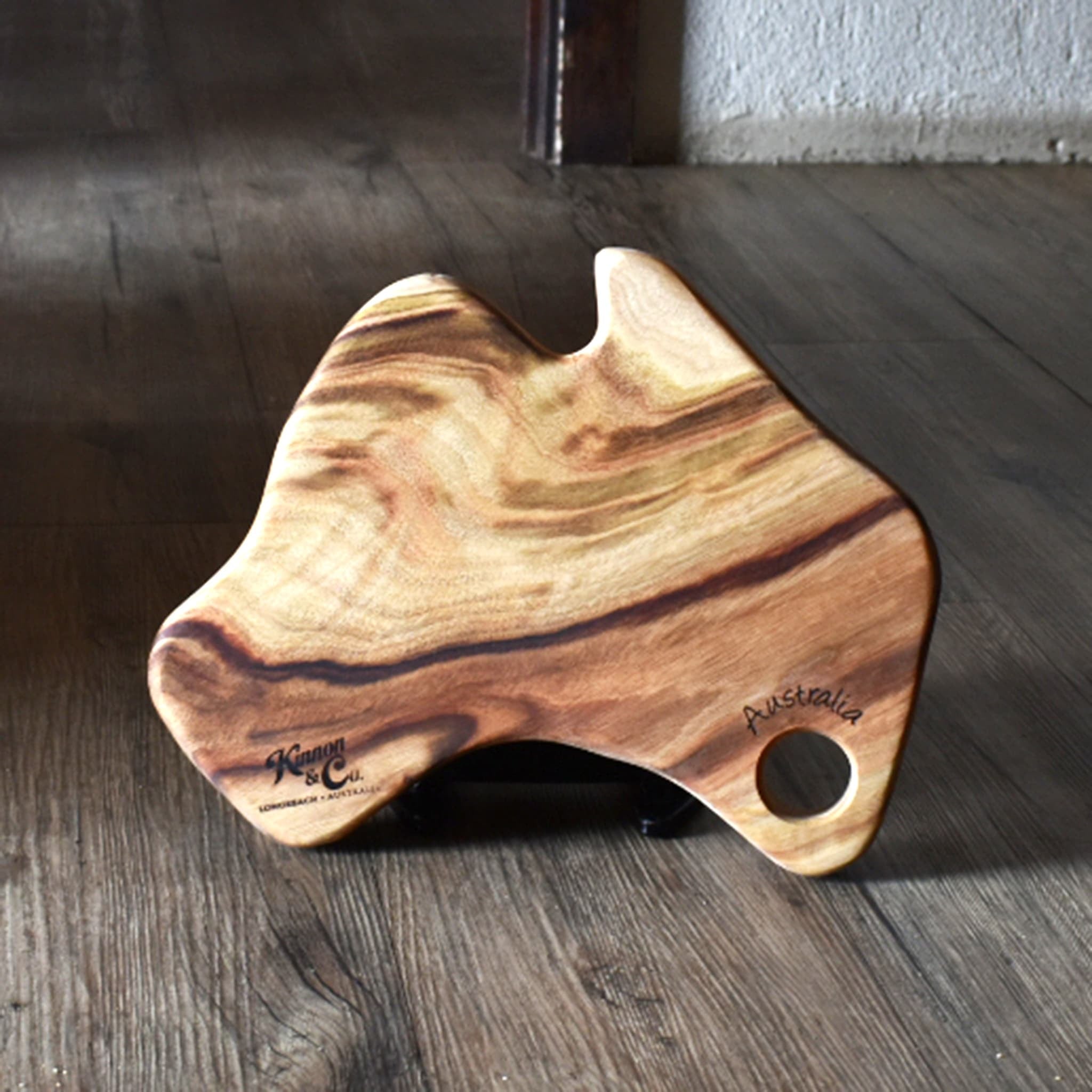 Kinnon and Co Cheeseboard shaped as Australia. Camphor Laurel timber.