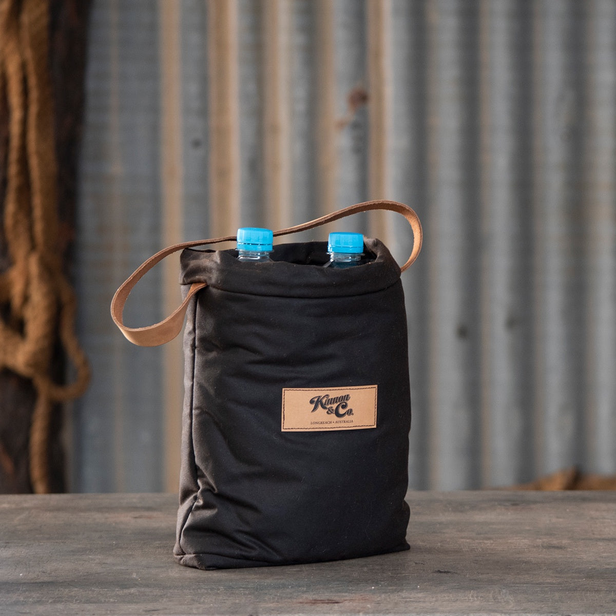 Kinnon and Co branded Oilskin Two Cool Wine and Bottle Cooler with leather handle- 2 bottles