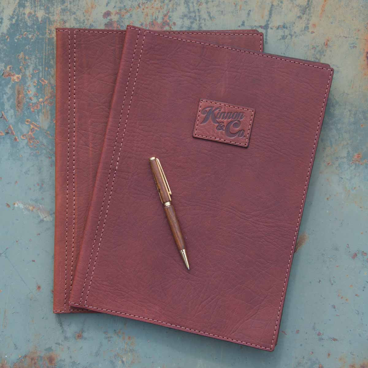 Kinnon and Co branded leather A4 diary covers.