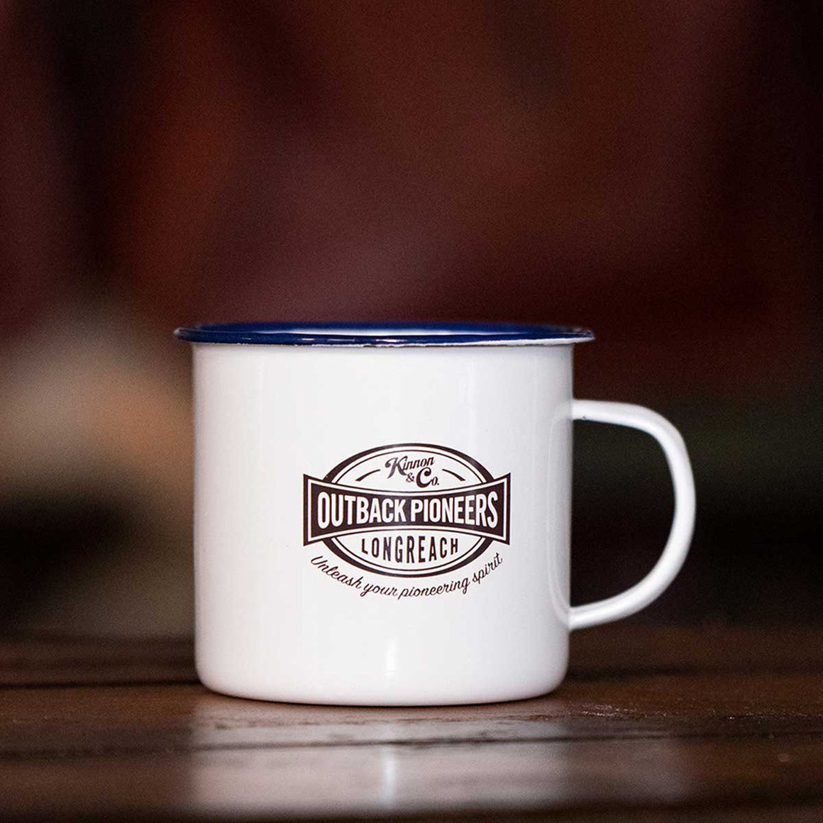 Outback Pioneers Enamel Mug White. 