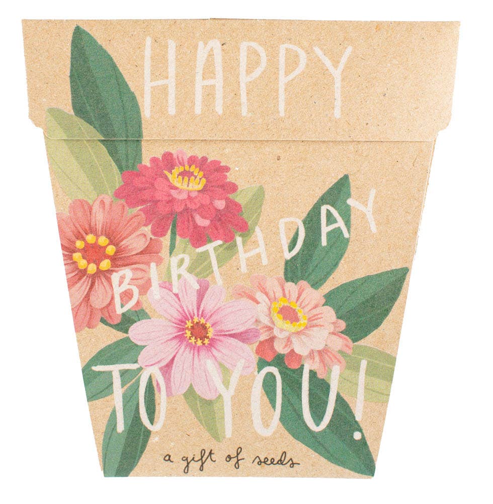 Brown seed envelope with Happy Birthday to You on the front