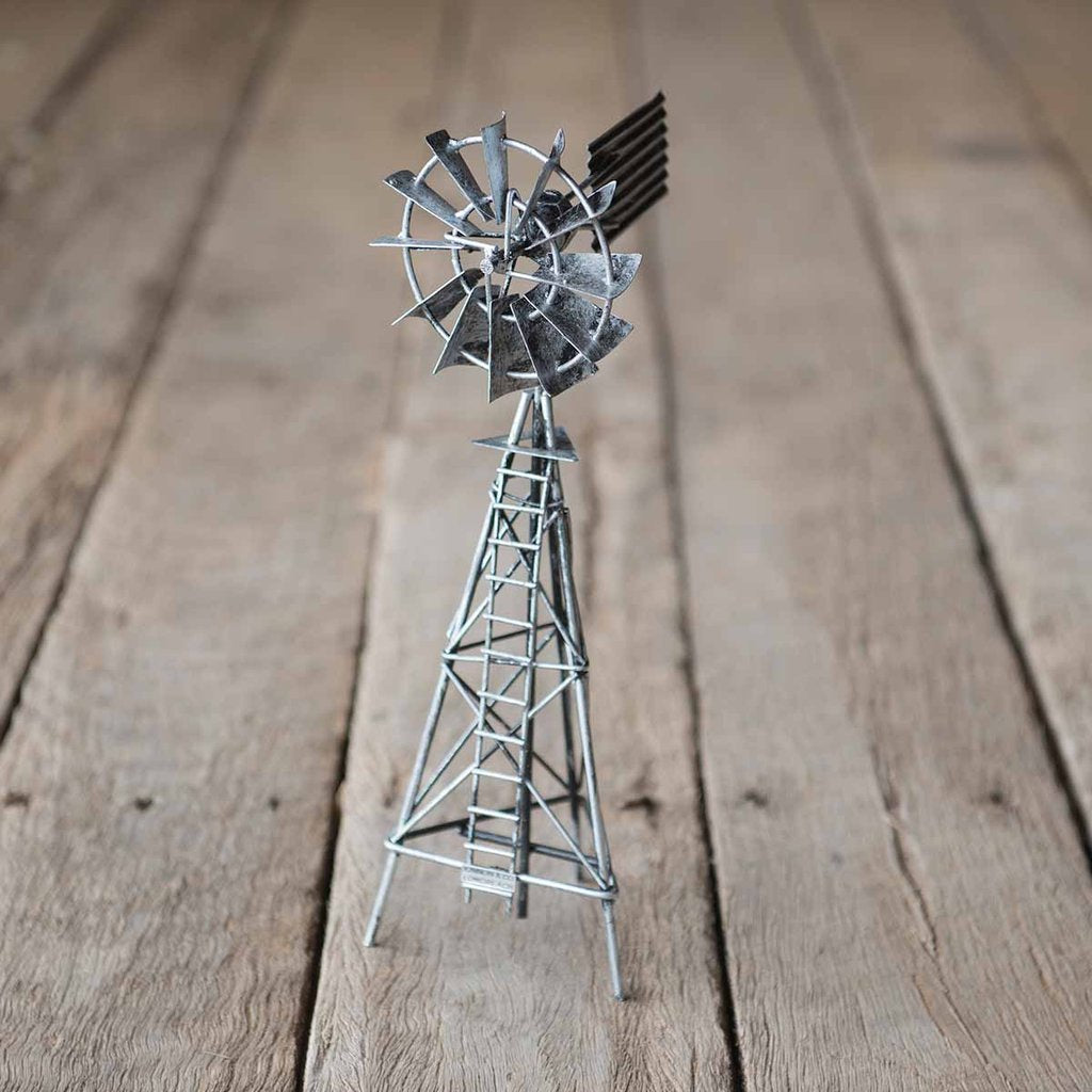 Small Metal Silver Windmill replica