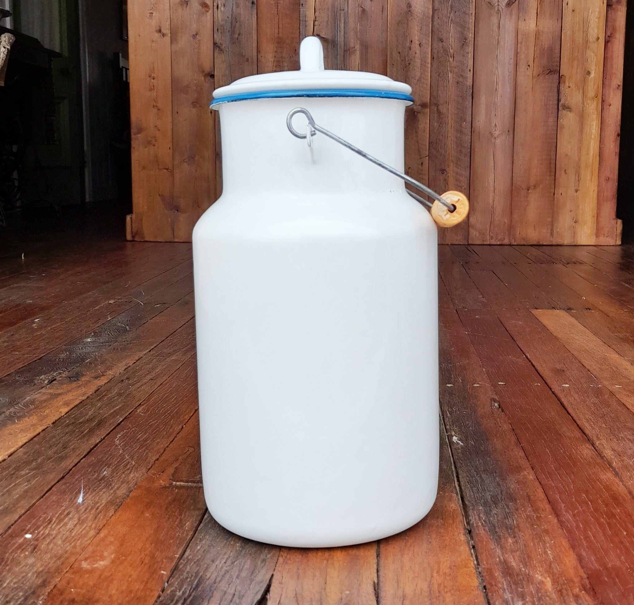 Vintage White Enamel Milk Vessel with handle
