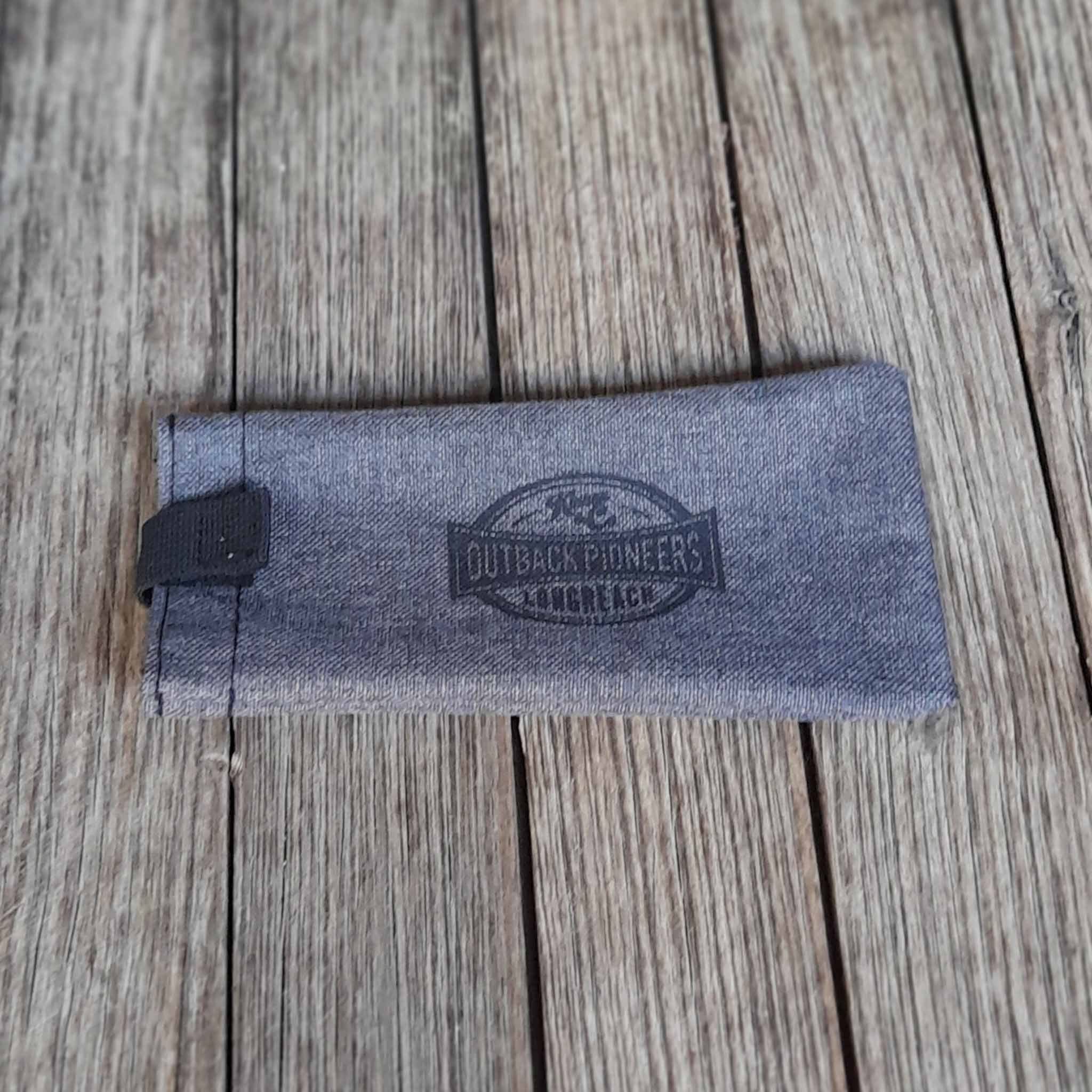 Outback Pioneers Sunglasses and eye glasses pouch with grey heathered finish. 