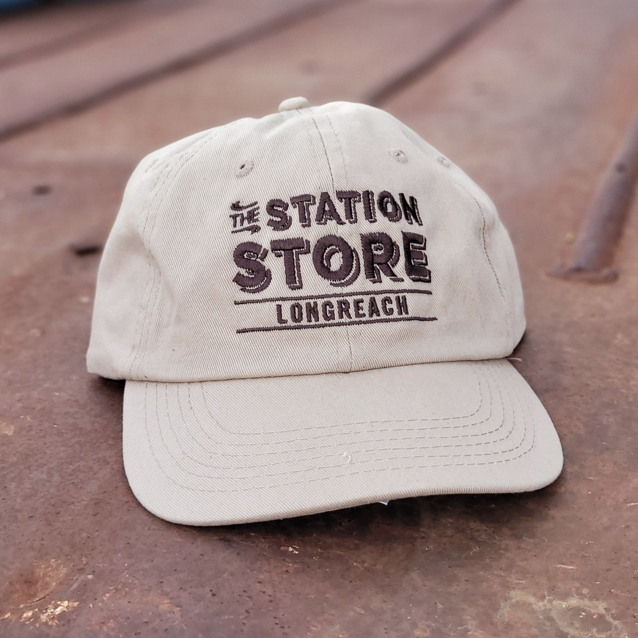 The Station Store cap brushed chino twill in brown.