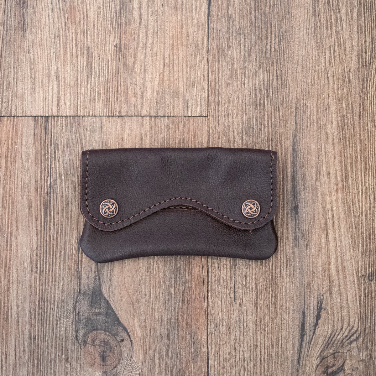 Leather tobacco pouch with 2 stud clips.