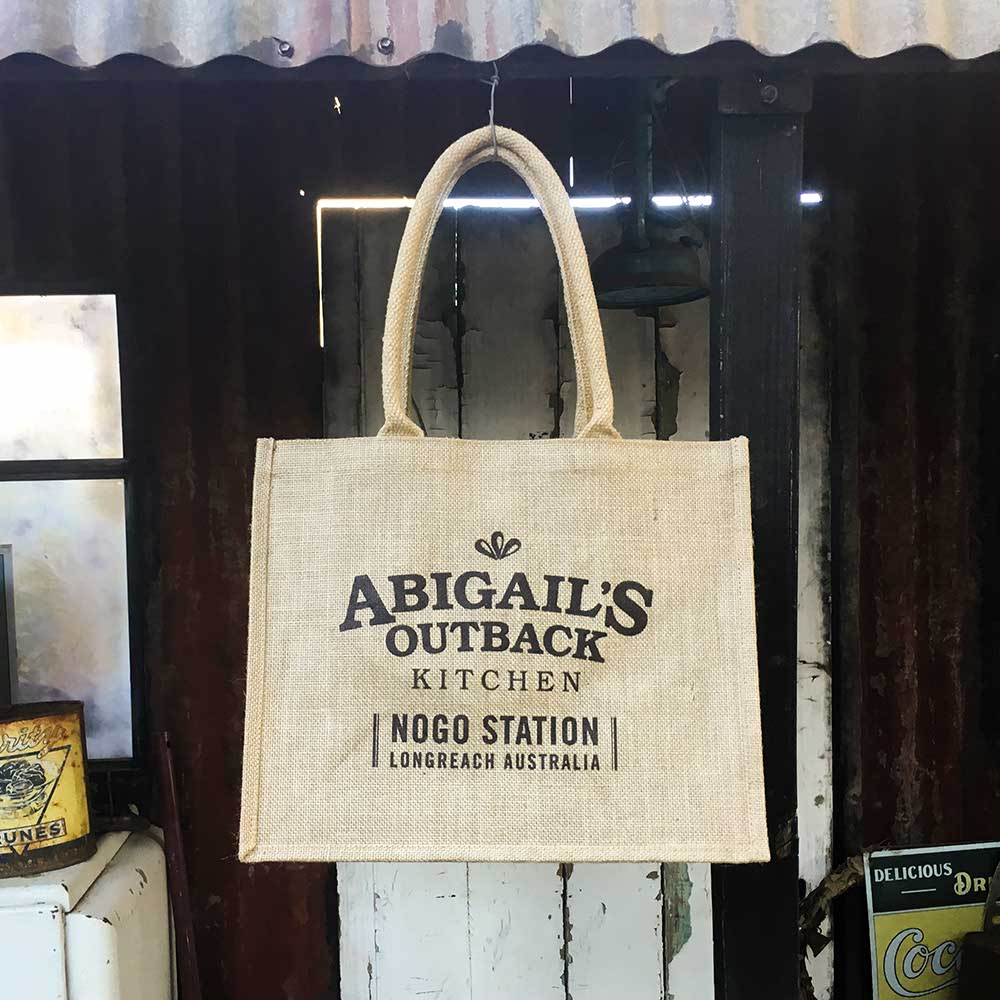 Abigail's Outback Kitchen branded side of Carry bag made from Jute