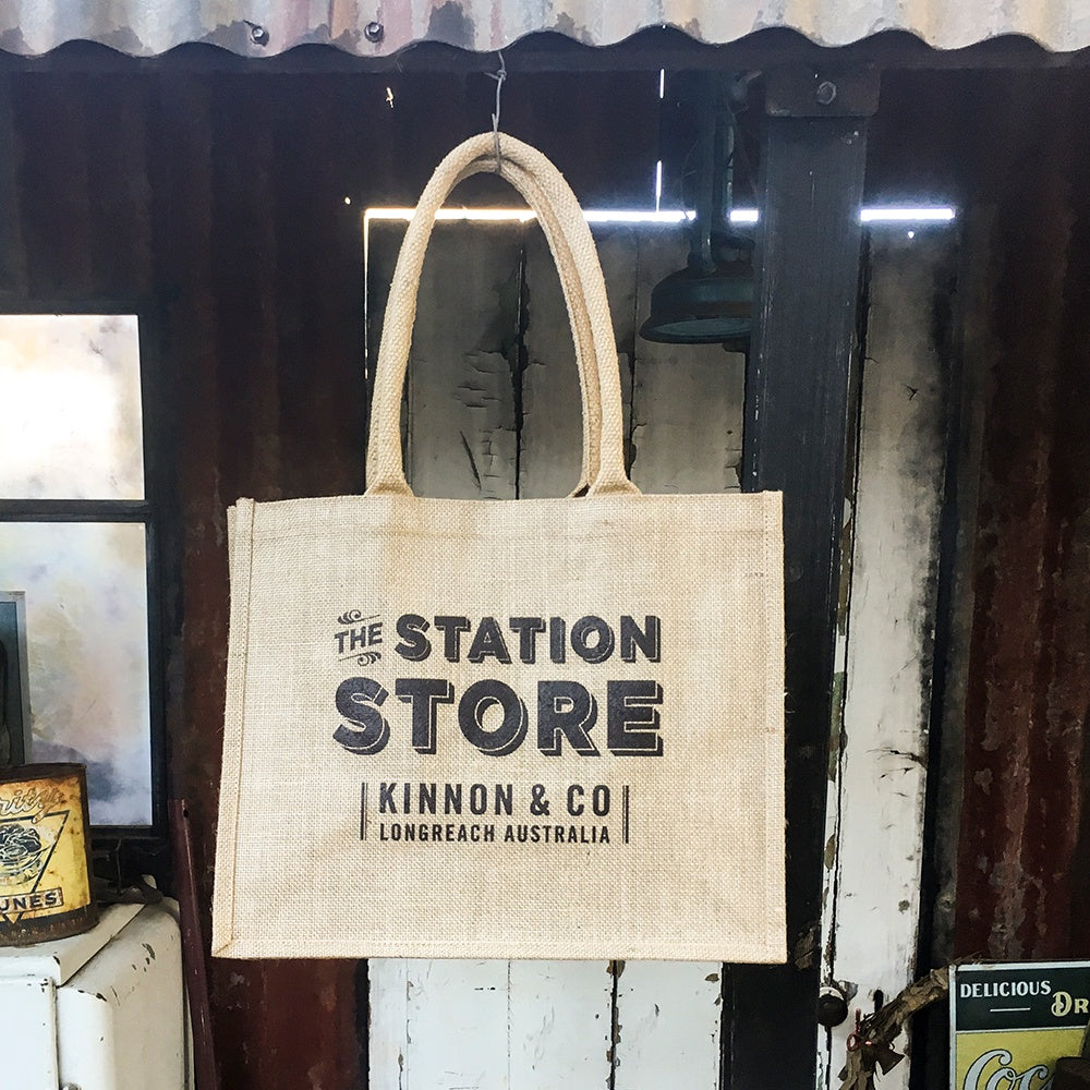 The Station Store branded side of Carry Bag made from Jute