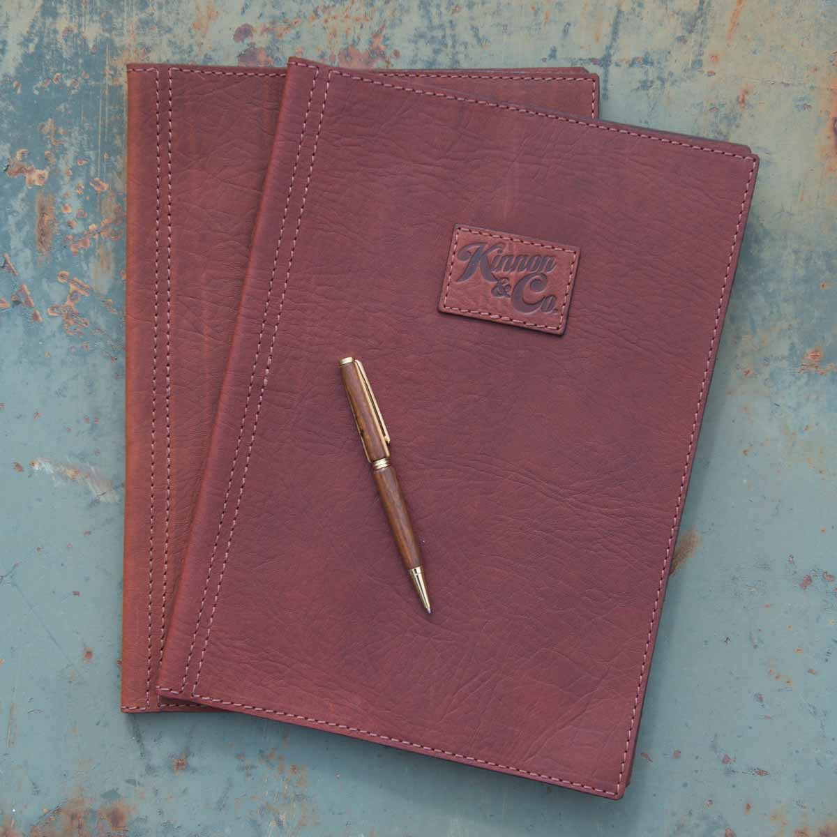 Kinnon and Co branded leather A4 diary covers. 